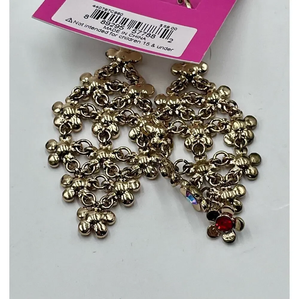 Betsey Johnson Gold Tone Love Fest Flower & Crystal Chandelier Drop Earrings New